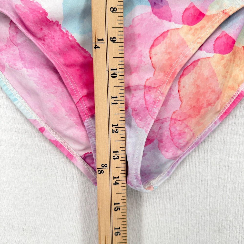 RAD SWIM Betsy Smocked Bikini Medium Pink Blue Watercolor High Waist Swimsuit - Picture 13 of 16